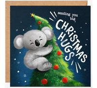 Christmas Card with Cute Koala on the Tree - Single Greeting Card with Sending You a Big Christmas Hugs Text, Xmas Card for Her, Him, Family, Sister, Brother, Mum, Dad