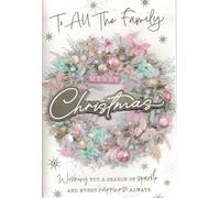 Christmas Card with Festive Wreath Design, To All The Family, 23 x 15 cm