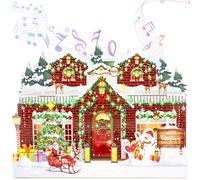 Christmas Card with Lights and Music,3D Pop Up Christmas Greeting Card with Envelopes,Plays 3 Melody with Matching Flashing Lights