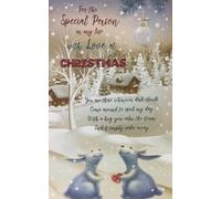 Christmas Card with Winter Scene, Blue Bunnies and Multi-Page Verse, Special Person Message