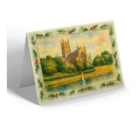 CHRISTMAS CARD - Worcester Cathedral. from the River - Vintage Art Style