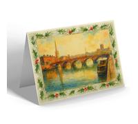 CHRISTMAS CARD - Worcester. Severn Bridge & Cathedral - Vintage Art Style