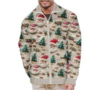 Christmas Cardigan for Men Full Zip Knitted Sweater Xmas Santa Claus Jacket Funny Novelty Coat Pullover Long Sleeve Knitwear Chunky Knit Cardigans Festive Sweaters Snowflakes Sweatshirt Tops S-5XL