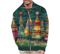 Christmas Cardigan for Men Full Zip Knitted Sweater Xmas Santa Claus Jacket Funny Novelty Coat Pullover Long Sleeve Knitwear Chunky Knit Cardigans Festive Sweaters Snowflakes Sweatshirt Tops S-5XL