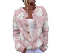 Christmas Cardigan for Women Jumpers Tops 2025 Women's Art Print Comfort Button Christmas Cardigan for Indoor Outdoor Workout Xmas Gifts (Pink, XL)