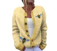 Christmas Cardigan for Women Jumpers Tops 2025 Women's Art Print Comfort Button Christmas Cardigan for Indoor Outdoor Workout Xmas Gifts (Yellow, M)