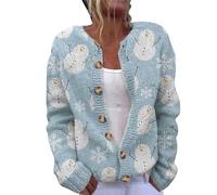 Christmas Cardigan for Women Jumpers Tops 2025 Women's Art Print Comfort Button Christmas Cardigan for Indoor Outdoor Workout Xmas Gifts (Light Blue, XL)