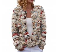 Christmas Cardigan for Women Lightweight Open Front Jumpers Casual Long Sleeve Sweater Fall Winter Button Down Jacket in Autumn and Winter (Beige, L)