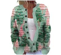 Christmas Cardigan for Women Ugly Funny Xmas Vibes Holiday Tops Casual Long Sleeve Fall Winter Button Down Knit Sweater Chunky Button Down Cable Knit Cardigan Loose Funny Graphic Sweater Green