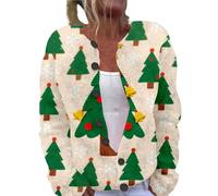 Christmas Cardigan Jumpers for Women 2025 Women's Single Plush Art Print Comfortable Knitted Cardigan for Indoor Outdoor Workout Xmas Gifts (GN1, S)