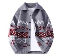 Christmas Cardigan Men Knitted Xmas Jumpers with Pockets Long Sleeve Button Up Festive Sweaters Lapel Collar Fair Isle Jumper Classic Fit Designer Jacket Mens Novelty Cardigan