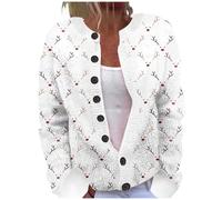 Christmas Cardigan Sweaters for Women UK Print Long Sleeve V-Neck Sweaters Chunky Button Down Loose Fit Festive Jacket Oversized Cardigan Sweaters for Fall (White-R, L)