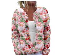 Christmas Cardigan Sweaters for Women UK Print Long Sleeve V-Neck Sweaters Chunky Button Down Loose Fit Festive Jacket Oversized Cardigan Sweaters for Fall (S)