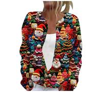 Christmas Cardigan Sweaters for Women Viintage Funny Xmas Printed Knit Coat Cute Button Long Sleeve Fall Winter Loose Funny Graphic Sweater Fashion Plus Size Ladies Jumppers (i-Red, XXL)