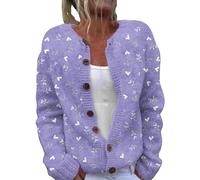 Christmas Cardigan Sweaters for Women Women Christmas Sweaters Fashion Button Down Cardigans Lightweight Loose Long Sleeve Winter Warm Coat for Indoor Outdoor Workout Xmas Gifts (Purple, L)
