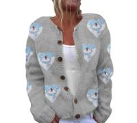 Christmas Cardigan Sweaters for Women Women's Single Plush Art Print Comfortable Knitted Cardigan for Indoor Outdoor Workout Xmas Gifts (Grey, XXXL)
