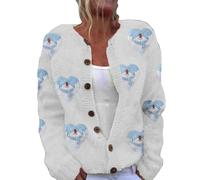 Christmas Cardigan Sweaters for Women Women's Single Plush Art Print Comfortable Knitted Cardigan for Indoor Outdoor Workout Xmas Gifts (White, XXXXXL)