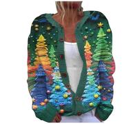 Christmas Cardigans For Women - Ladies Chunky Cardigans With Buttons Cowl Neck Sweaters Chunky Cardigan Knitting Pattern Sweaters Christmas Tree Printed Jumpers Cardigans Winter Warm Knitted Sweater