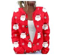 Christmas Cardigans for Women UK Button Up Cardigan - Long Sleeve V-Neck Knitted Sweater Jacket Casual Shrugs Outwear Ugly Funny Xmas Vibes Holiday Tops