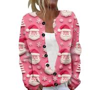 Christmas Cardigans for Women UK Button Up Cardigan - Long Sleeve V-Neck Knitted Sweater Jacket Casual Shrugs Outwear Ugly Funny Xmas Vibes Holiday Tops
