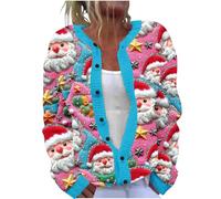 Christmas Cardigans for Women UK,Funny Christmas Tree Print Open Front Button Down Knit Cardigan Lightweight Long Sleeve Novelty Santa Xmas Jumper Outwear Coat Ugly Christmas Sweater