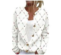 Christmas Cardigans for Women UK Funny Xmas Tree Print Button Up Jumpers Open Front Warm Comfy Vintage Knitted Sweaters Lightweight Fall Outfits Women's Fashion Clothes Cozy Cardigans for Women UK