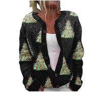 Christmas Cardigans for Women UK Plus Size Ugly Christmas Sweaters Open Front Button Down Long Sleeve Knitted Coats Outerwear Fall Casual Sweater Jacket Funny Xmas Holiday Tops