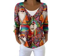 Christmas Cardigans for Women Uk - Womens Sweaters Ugly Funny Xmas Tree Snowman Snowflake Print Button Down Cardigan Autumn Winter Vintage Knitted Outerwear Coat Personalised Gifts,Orange,XXL,u453k