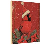 Christmas Cardinal Bird Canvas Prints Wall Art 8 * 12 x1, Vintage Xmas Poinsettia Wall Art for Living Room, Big Small Vertical Winter Decorative Poster Bedroom Women Men