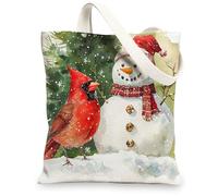 Christmas Cardinal Bird Canvas Tote Bag for Shopping 13 * 15, Fun Cute Xmas Snowmen Reusable Grocery Bag for Women, Winter Work Travel Pattern Gift Decor