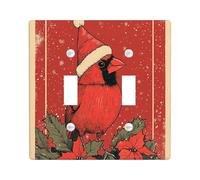 Christmas Cardinal Bird Decorative Light Switch Cover Plate 2 Gang Double Toggle, Vintage Xmas Poinsettia Electrical Faceplate for Kitchen Bathroom, Winter Switchcover Decor