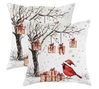 Christmas Cardinal Bird Pillow Cases Kit of 2, Soft Xmas Tree Gifts Box Printing Throw Pillow Covers 14x14 Set, Winter Velvet Home Decor for Couch Living Room Bed