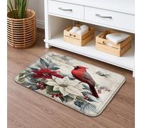 Christmas Cardinal Quick Dry Bath Mat, Vintage Floral Poinsettia Absorbent Non Slip Shower Mat, Winter Decorative Washable Bath Rugs for Bathroom Toilet Restroom 20x32 Inch
