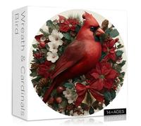 Christmas Cardinals Jigsaw Puzzles 1000 Pieces for Adults, Larkipuzz Vintage Bird Puzzle Poinsettia Flower, Holidays Wreath Jigsaw Puzzles for Wall Decor