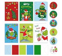 Christmas Cards 2025 Pack of 24 - Multipack Xmas Cards - 6 Different Grnch Designs with 24 Envelopes in 6 Colors for Family, Friends, Granddaughter and Children