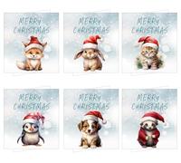 Christmas Cards | 30 Pack Xmas Cards Multipack | 6 Cute Christmas Winter Animals Fox Rabbit Kitten Penguin Puppy and Badger, Festive Seasons Greetings For Children, Friends and Family 2024