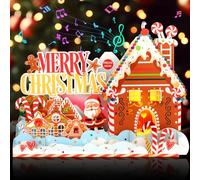 Christmas Cards, 3D Pop Up Musical Christmas Card with Lights, Gingerbread Man Cake-Colored House & Santa Pattern, Includes Envelop