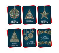 Christmas Cards Boxed | 30 Pack Xmas Cards Multipack | 6 Unique Christmas Tree Star Bauble Designs Festive Seasons Greetings For Friends Family 2024