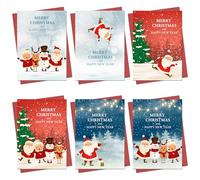 Christmas Cards Boxed | 30 Pack Xmas Cards Multipack | 6 Unique Santa and Friends Designs Seasons Greetings Card For School Kids Friends Family