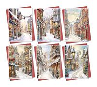 Christmas Cards Boxed | 30 Pack Xmas Cards Multipack | 6 Unique Traditional Vintage Winter Street Scene Designs Retro Festive Seasons Greetings For Friends Family 2023