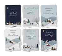 Christmas Cards Boxed | 30 Pack Xmas Cards Multipack | 6 Unique Whimsical Designs Festive Seasons Greetings Traditional Snow Scenes For Friends Family 2023