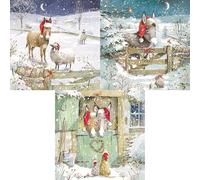 Christmas Cards Deluxe Box of 12 - Donkeys and Santa Hats the Snow - 4 Each of 3 Designs - Eco-Friendly and Recyclable - By Paper House