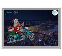 Christmas Cards in Different Languages for Men - Luxury Quality Santa Motorcycle (French card - Joyeux Noël)