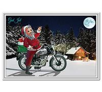 Christmas Cards in Different Languages for Men - Luxury Quality Santa Motorcycle (Swedish Xmas card - God Jul)