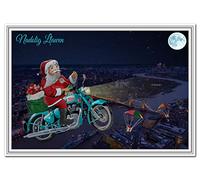 Christmas Cards in Different Languages for Men - Luxury Quality Santa Motorcycle (Welsh card - Nadolig Llawen)