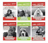 Christmas Cards Multipack of 12. Funny Xmas Cards. Animal themed. Each Christmas Card multipack has 6 different Humorous Animal Xmas Card Designs. Bulk Christmas Cards and Envelopes