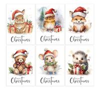 Christmas Cards Pack of 12, 6 Cute Animals Designs Christmas Card Multipack with Envelopes, 2025 Xmas Gifts Cards Seasons Greetings for Family Friends, Ecofriendly