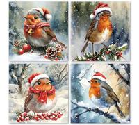 Christmas Cards Pack of 12, Each Christmas Card Multipack has 4 Different Robin Theme Designs, Large 150x150mm Card Size with Envelopes, Blank Inside, 2025 Xmas Gifts Cards for Family Friends, UK Made