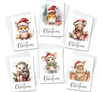 Christmas Cards Pack of 12, Each Christmas Card Multipack has 6 Different Cute Animal Designs, 2025 Xmas Gifts Cards, Ecofriendly and UK Made, Large 150x105mm Card Size