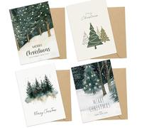 Christmas Cards Pack of 20 - Festive Greeting Card Assortment with 4 Christmas tree Designs with Envelopes and Sticker - Blank Inside for Your Message - For Family, Friends & Colleagues